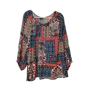 NEW Jones & Co Plus Size 2X Flowy Floral Print Popover Round-Neck Blouse Top NEW